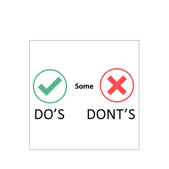 Image of a green checkmark of things to do, and a red cross of things not to do