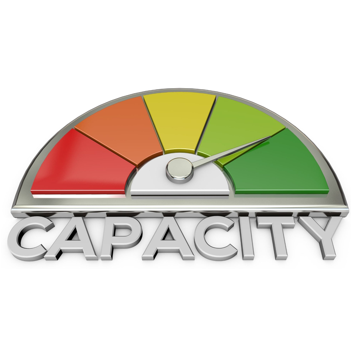 Image of a dial showing a range of capacity, from red (bad) to green (good), with the needle at green